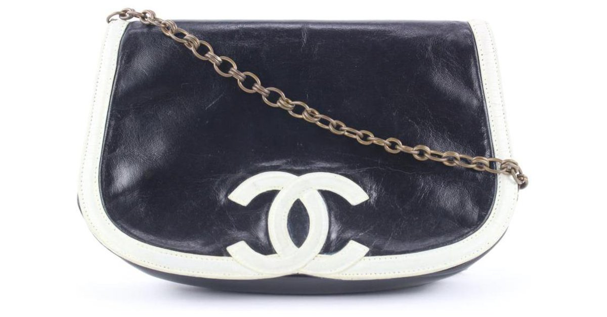 Chanel Black/White Leather Chain Flap Bag