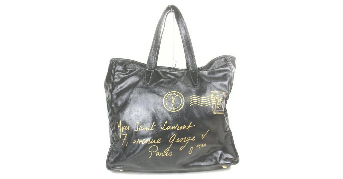 Yves Saint Laurent Tote Bag YSL logo black outside canvas inside nylon 33 x  38cm