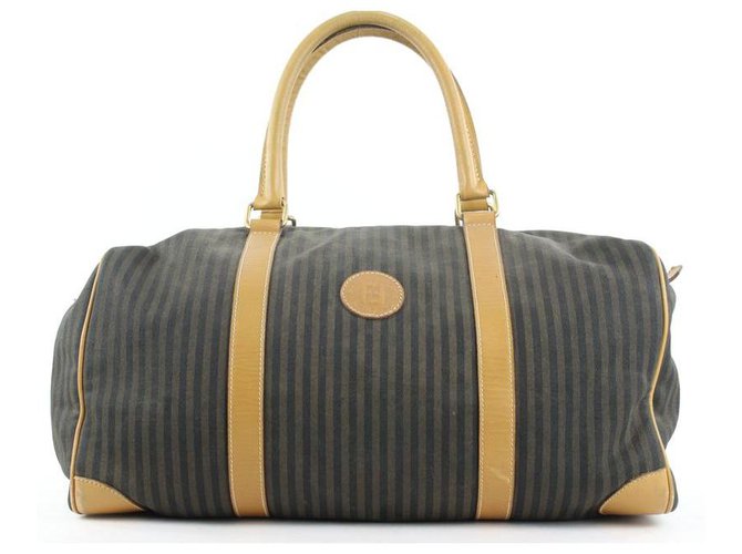 Fendi Pequin Stripe Boston Duffle Bag Leather Joli Closet