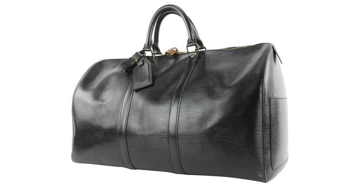 Louis Vuitton Black Epi Leather Noir Keepall 50 Boston Duffle Bag  ref.298665 - Joli Closet