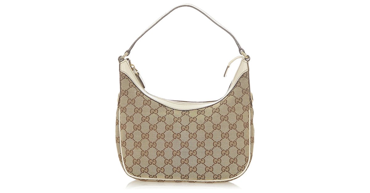 Gucci Brown GG Canvas Boat Baguette Beige Leather Cloth Pony-style calfskin  Cloth ref.274511 - Joli Closet