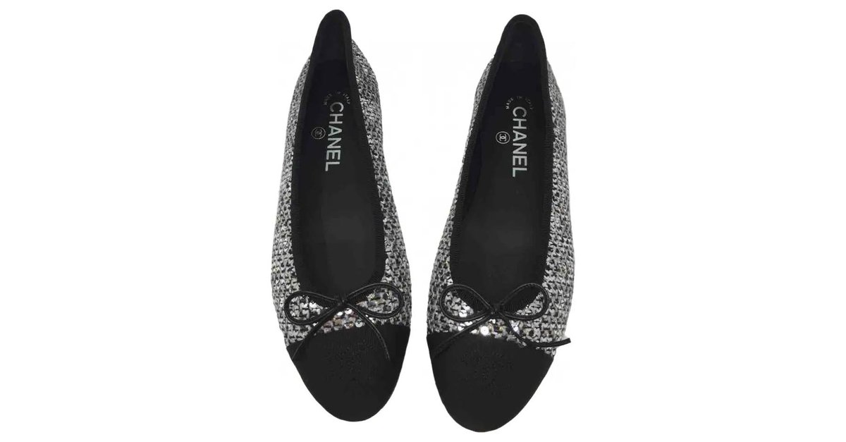 cchanel ballet flats sequins new collection Black Silvery Multiple colors  Leather ref.299783