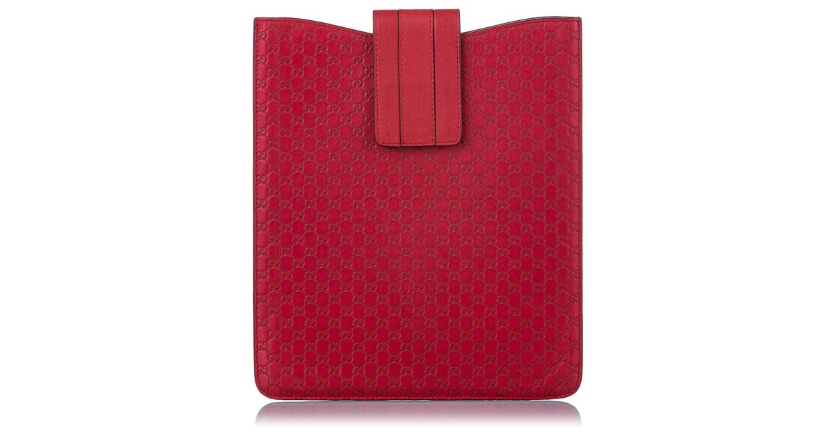 Gucci Red Microguccissima Leather Tablet Case Pony-style calfskin