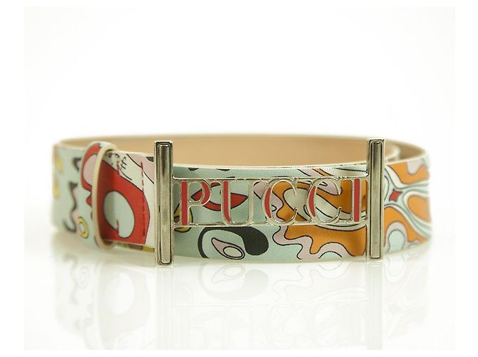 Emilio Pucci Kaleidoworn Multicolor Leather Logo Buckle Belt  display picture 2