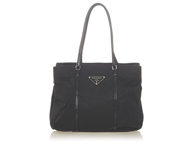 Prada Black Tessuto Tote Bag Leather Pony-style calfskin