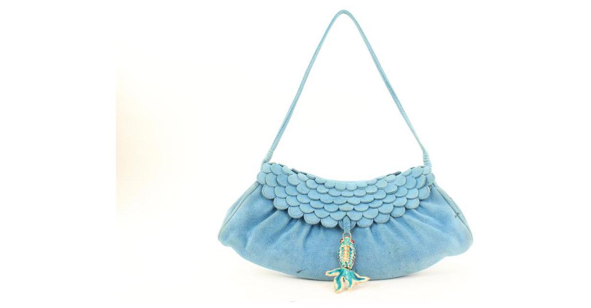 Celine Vintage Suede Fish Pochette - Blue Shoulder Bags, Handbags -  CEL247525
