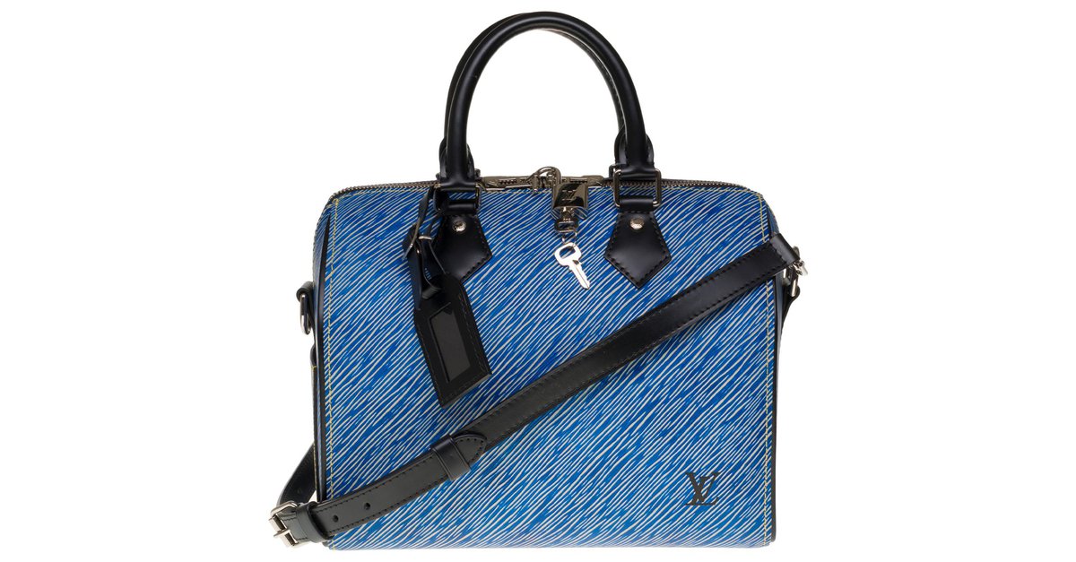 Louis Vuitton Rare Speedy 25 blue and white Epi Denim shoulder strap with a  removable and adjustable black leather shoulder strap ref.304892 - Joli  Closet
