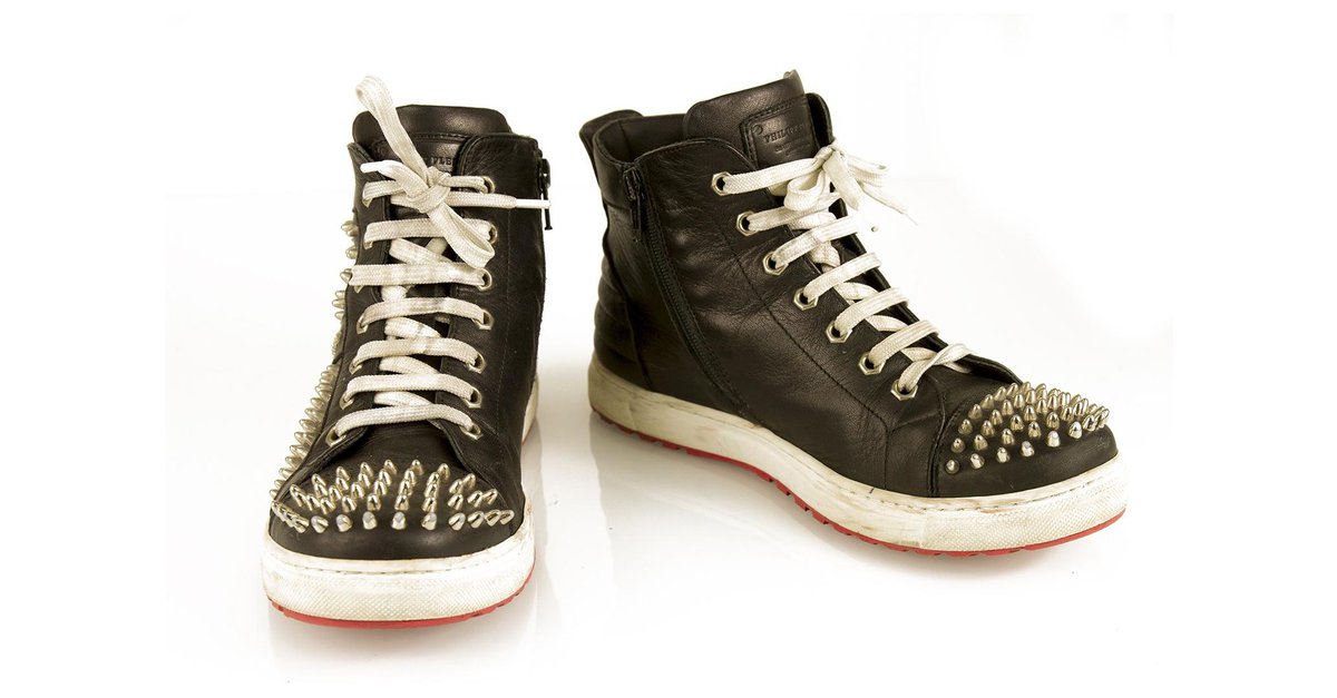 PHILIPP PLEIN Baskets montantes en cuir cloutees Baskets montantes sz 37 chaussures Noir ref.306056 Joli Closet