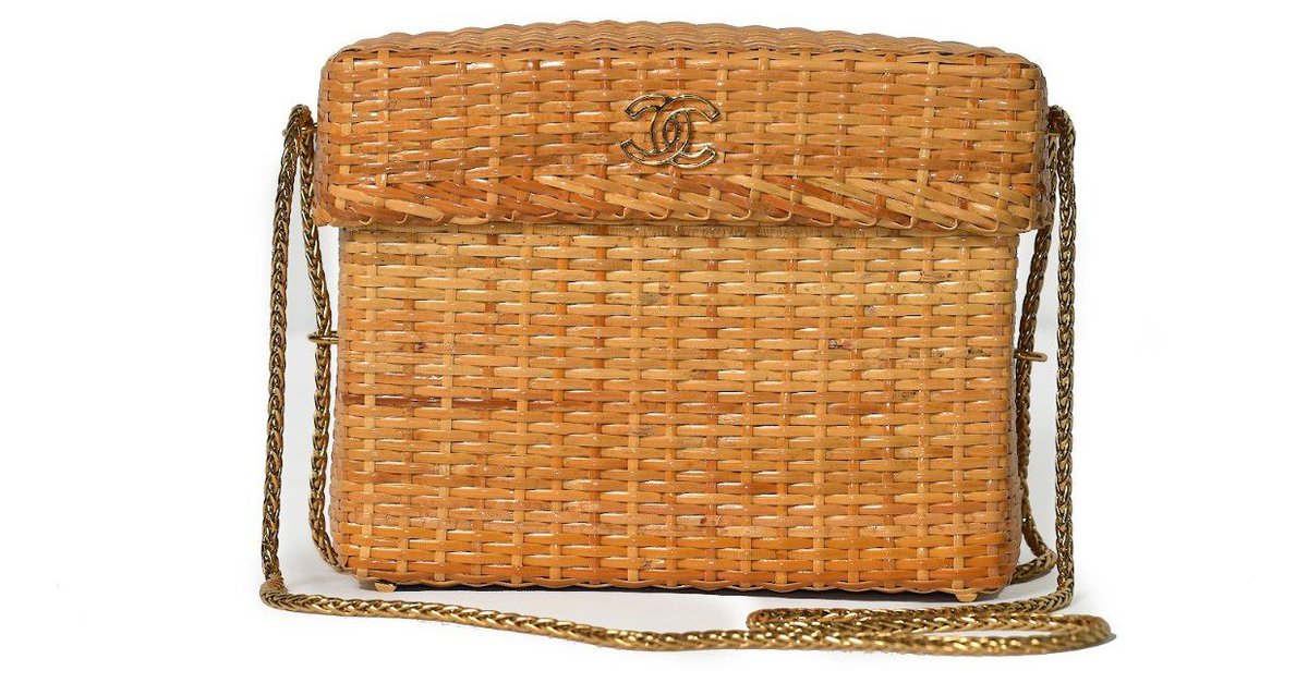 Chanel Rattan Wicker Basket Shoulder Vintage Bag Brown Leather Wood  ref.307136 - Joli Closet