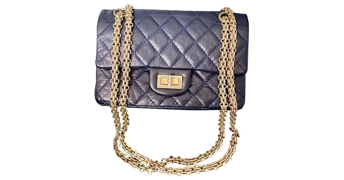 Chanel 2.55 Reissue 224 Dark Blue Gold Hardware Small Leather Bag ref.307138