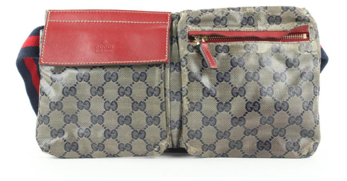 Gucci Red x Navy Monogram GG Belt Bag Waist Pouch Fanny Pack Leather  ref.652036 - Joli Closet
