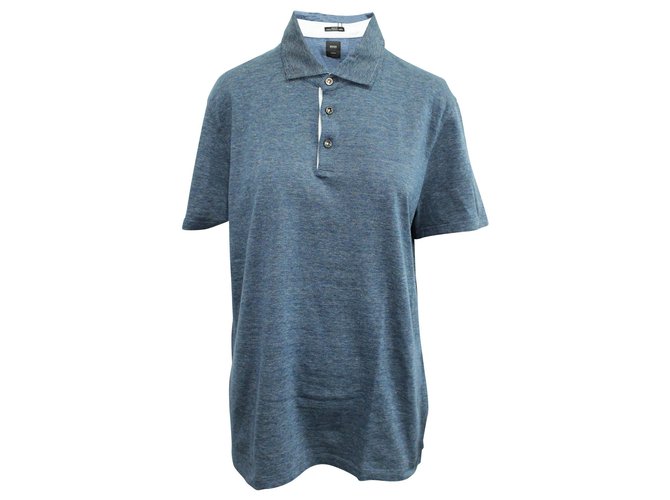 Hugo Boss Blue Pattern Polo Top Cotton Joli Closet