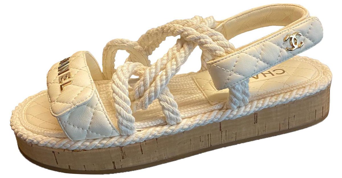 Chanel Dad sandals/mules in white cord Leather ref.721159 - Joli Closet