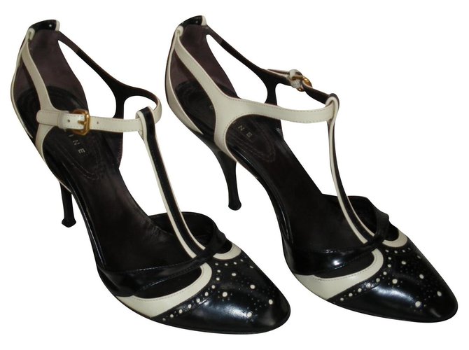 Céline Heels Black White Leather Joli Closet