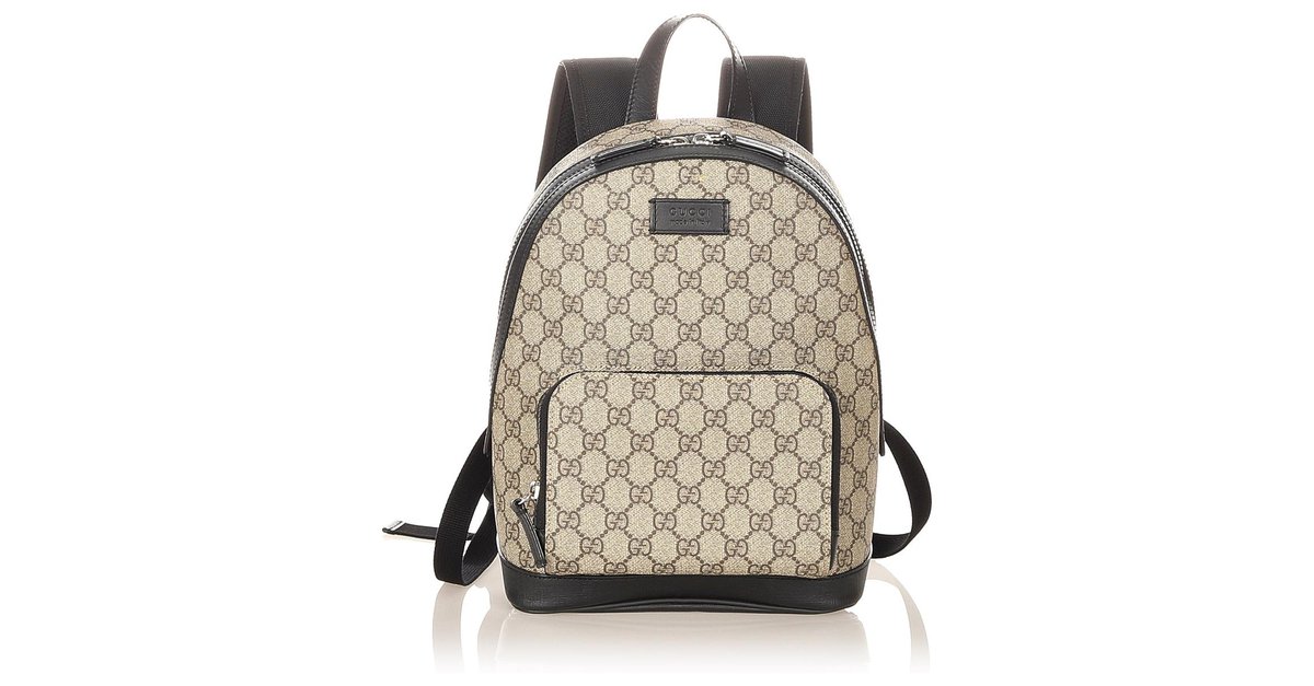 GUCCI GG Supreme Small Backpack Leather Beige Black 429020 -USED