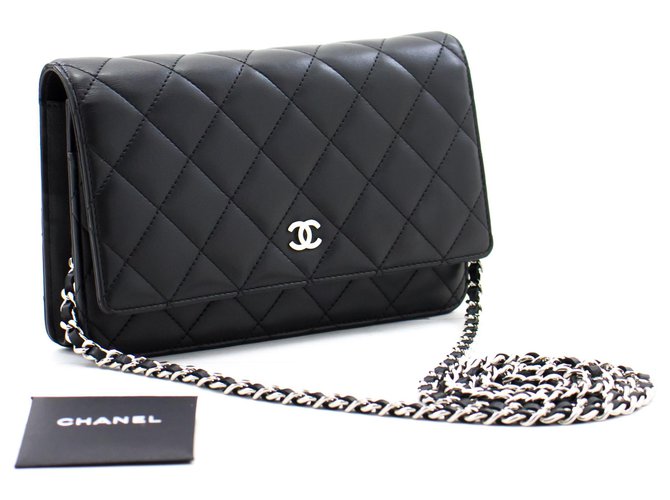 CHANEL Black Wallet On Chain WOC Shoulder Bag Crossbody Lambskin