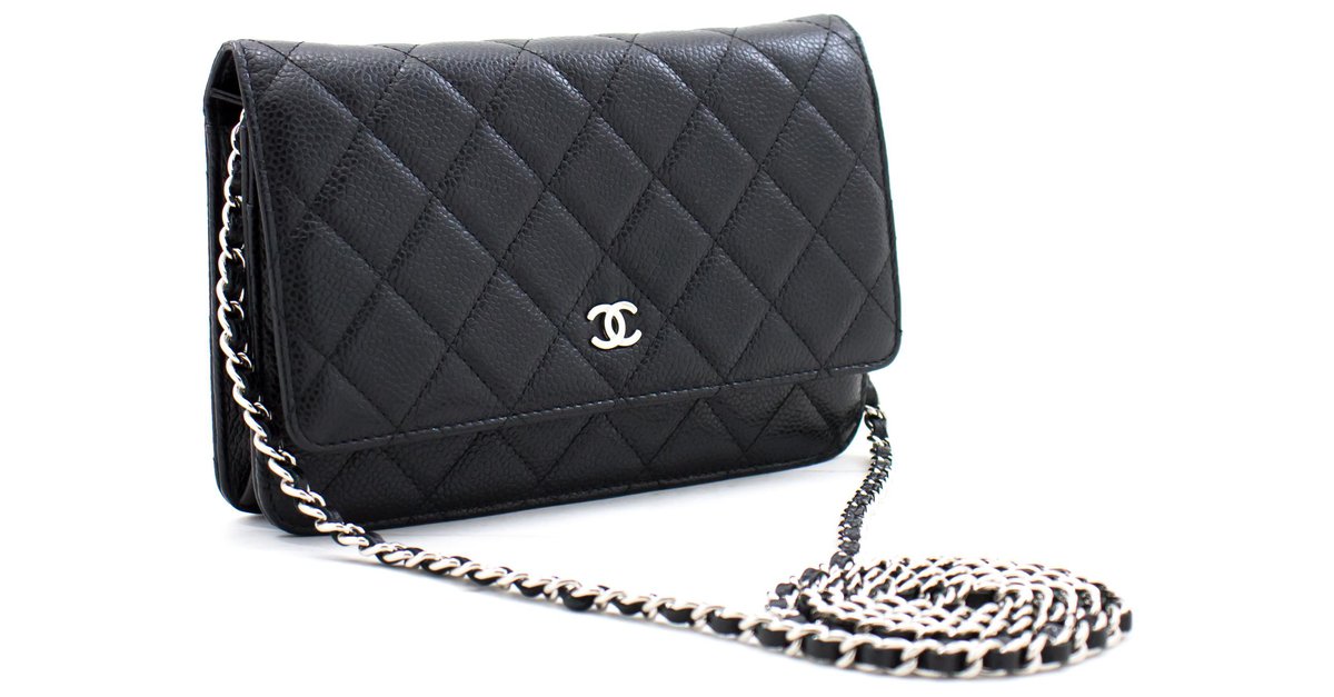 CHANEL Caviar Wallet On Chain WOC Black Shoulder Bag Crossbody Leather  ref.310101