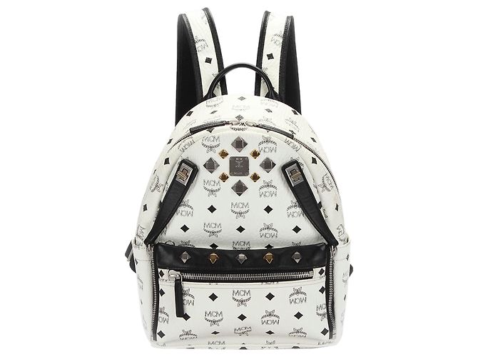 MCM White Visetos Stark Dual Leather Backpack Black Pony  display picture 3