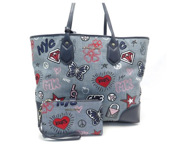 NEW MICHAEL KORS EVA EMBROIDERY DENIM HANDBAG ADELE BAG WALLET