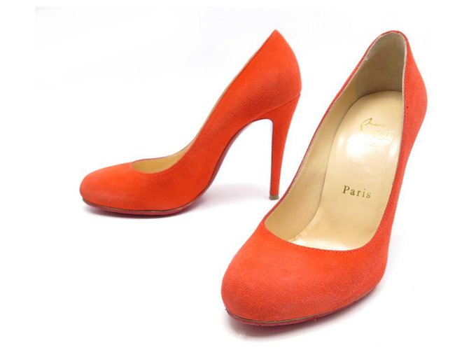 CHRISTIAN LOUBOUTIN SHOES SINGLE PUMP PUMPS 37 CORAL SUEDE SHOES