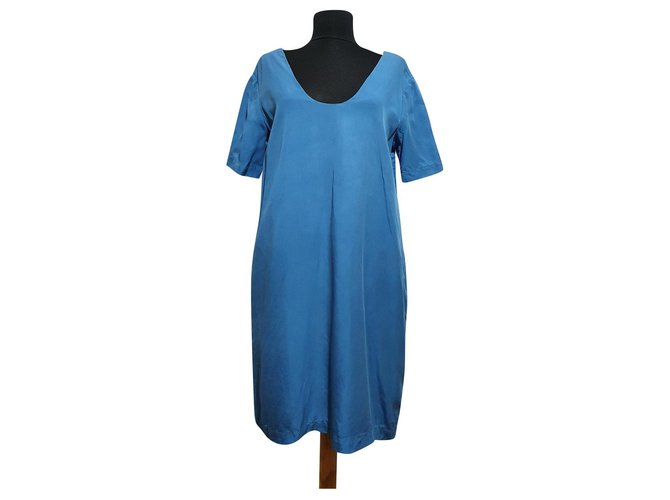 princess polly baby blue dress Ganni Silk Stretch Satin Dress in Alaskan Blue main image 0