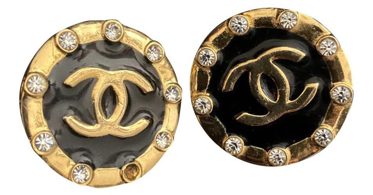 Chanel Earrings Black Golden Metal  - Joli Closet