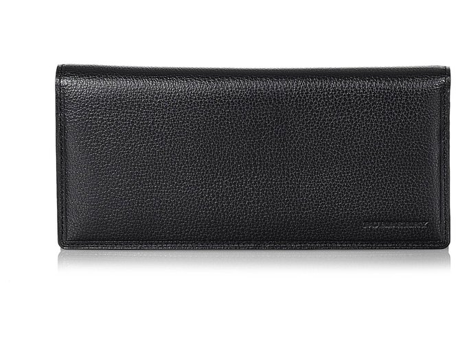 Burberry Black Leather Long Wallet Pony-style calfskin ref