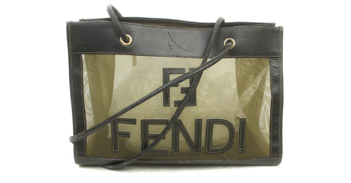 FENDI Logo Mesh Square Big Tote bag Black Vintage Old rcvsmr