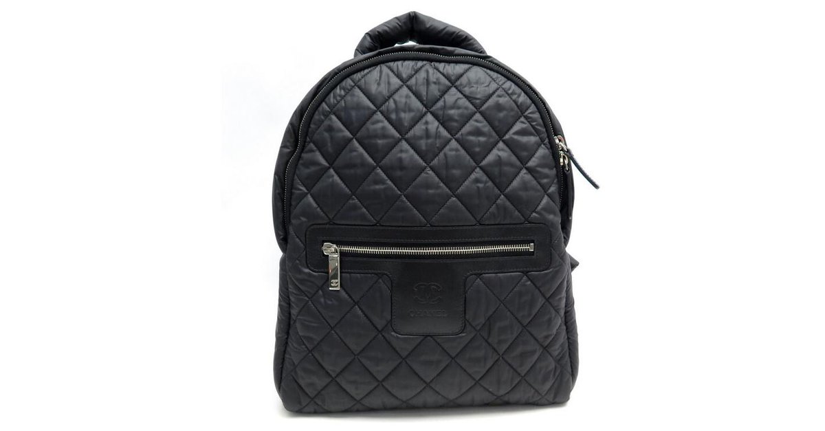CHANEL Nylon Quilted Coco Cocoon Backpack Khaki Black 1220879