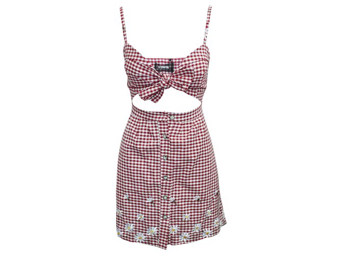 Reformation Checked Dress with Floral Embroidery Red ref.JC322275 (Sold) -  Joli Closet