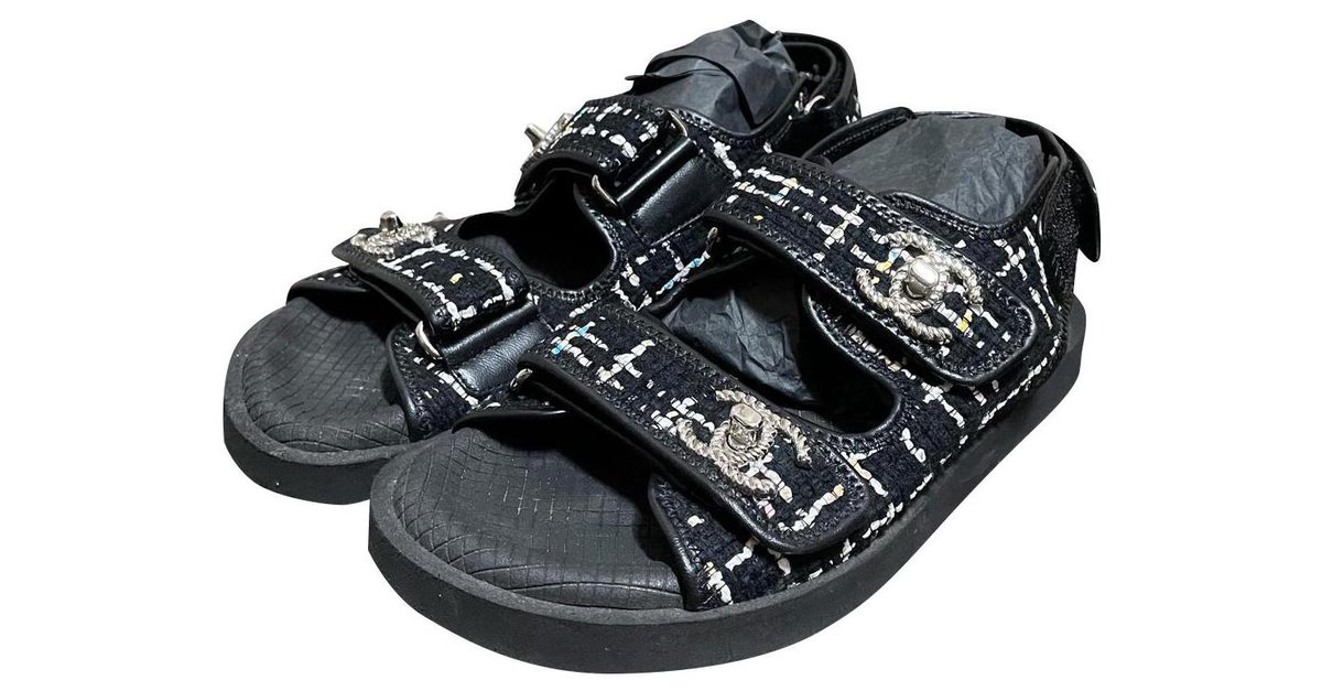 Chanel dad sandals Black Tweed ref.322982 - Joli Closet