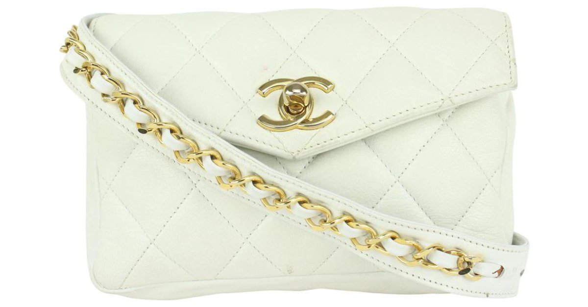 Chanel Quilted White Lambskin Chain Belt Bag Waist Pouch Fanny Pack Leather  ref.324521 - Joli Closet