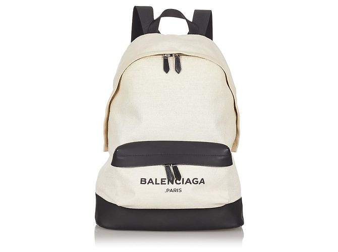 Balenciaga Brown Navy Canvas Backpack Black Beige Leather  display picture 1