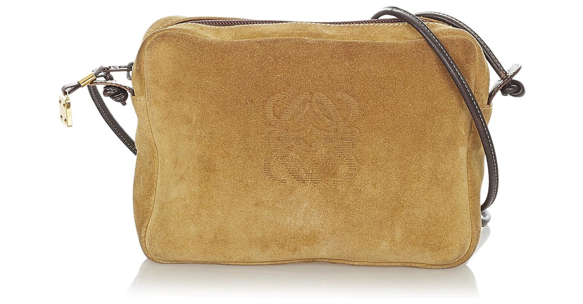 Loewe Brown Anagram Suede Crossbody Bag Leather Pony-style calfskin  ref.327349 - Joli Closet