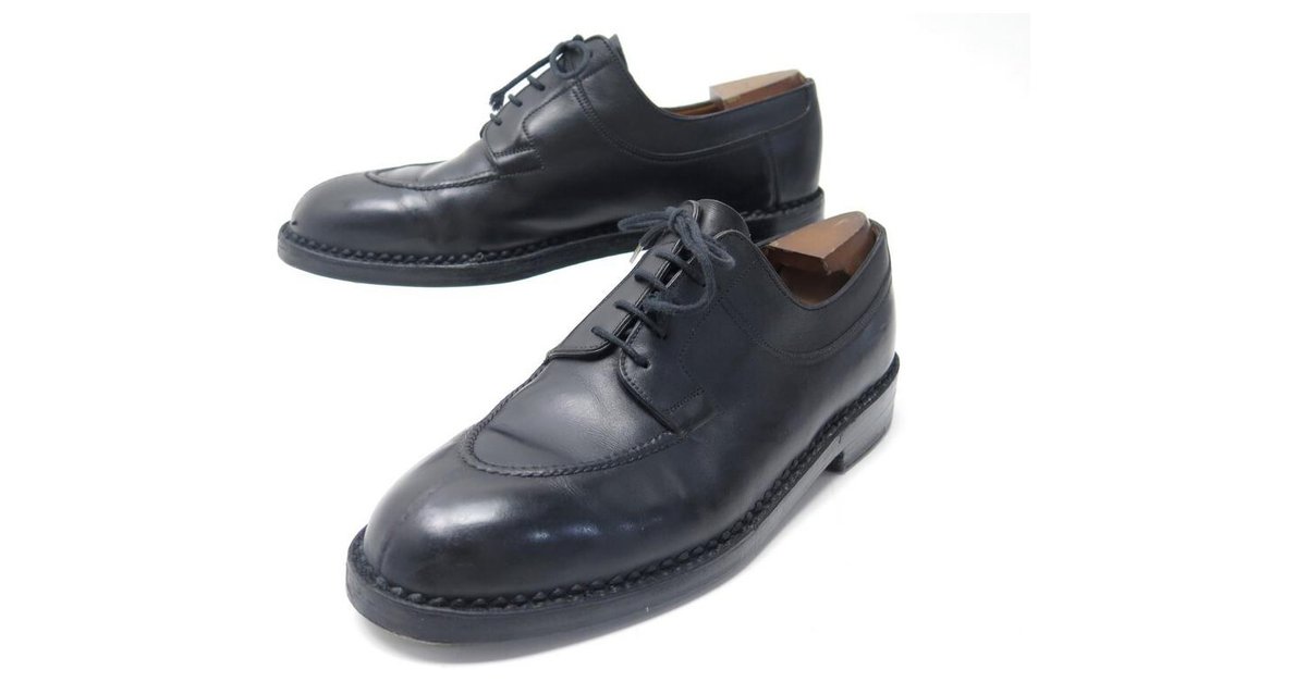 JM WESTON DERBY LE CHASSE SHOES 677 9.5D 43.5 LEATHER + STAINLESS STEEL  SHOES Black ref.329048