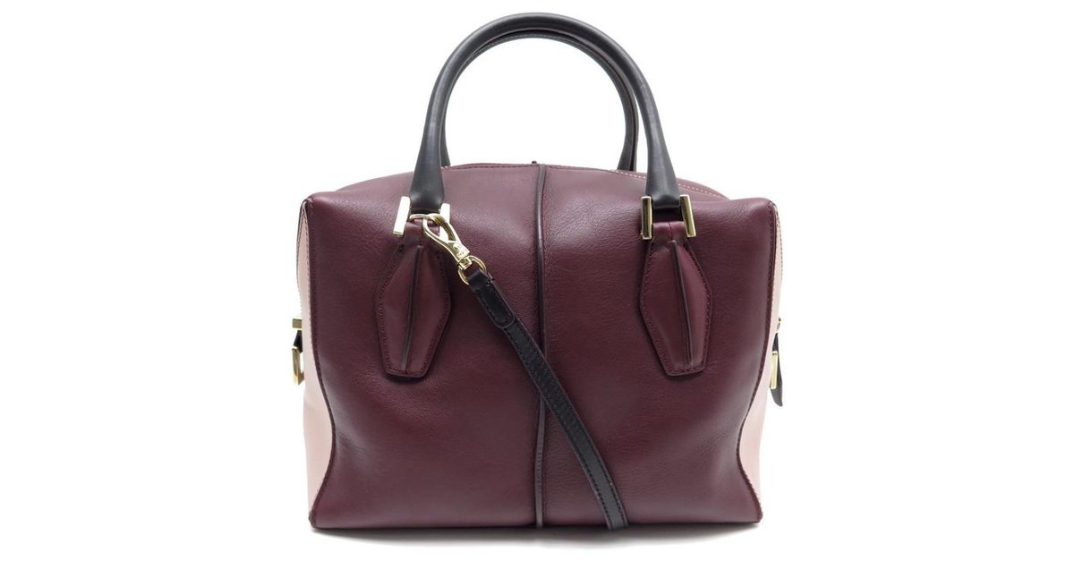 Tod's - Bauletto Bag in Leather Medium, BURGUNDY,BROWN, - Bags