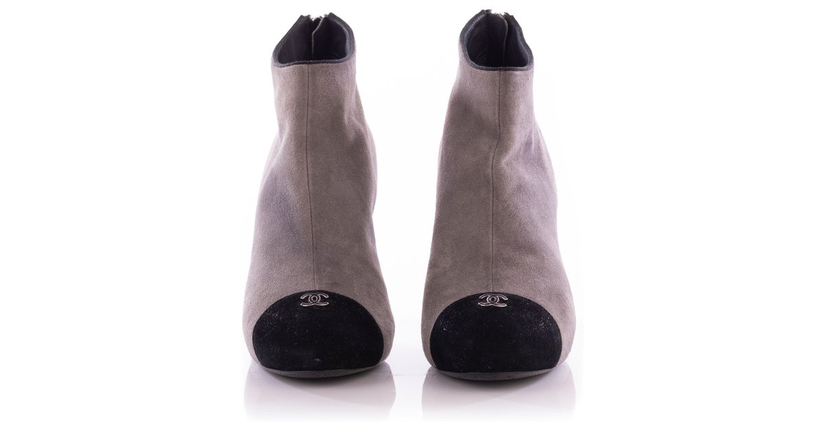 Chanel grey suede boots hotsell