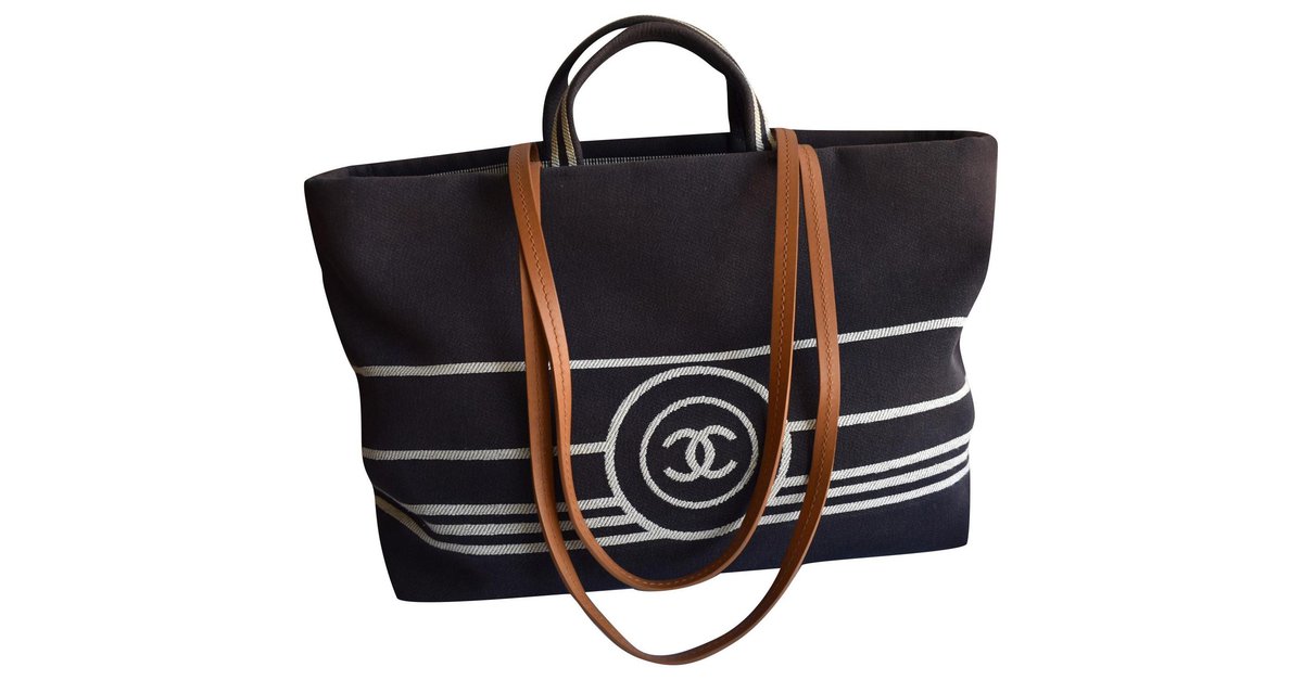 Chanel Large CC Shopping Tote Bag 38 cm Blue Navy blue Denim ref.332316