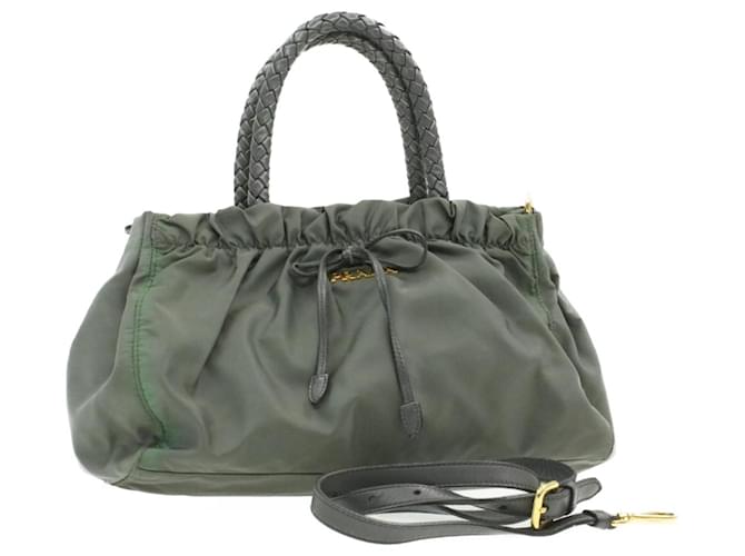 Prada Nylon 2Way Shoulder Hand Bag Gray Auth rd952 Grey