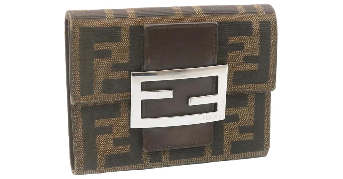AUTHENTIC FENDI ZUPPA BROWN CANVAS LEATHER WALLET
