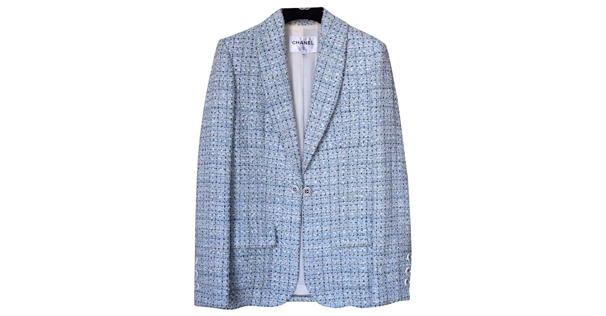 Chanel 2019 Cruise LA PAUSA Fantasy Tweed Blazer Jacket White Blue Light  blue Cotton ref.337563 - Joli Closet