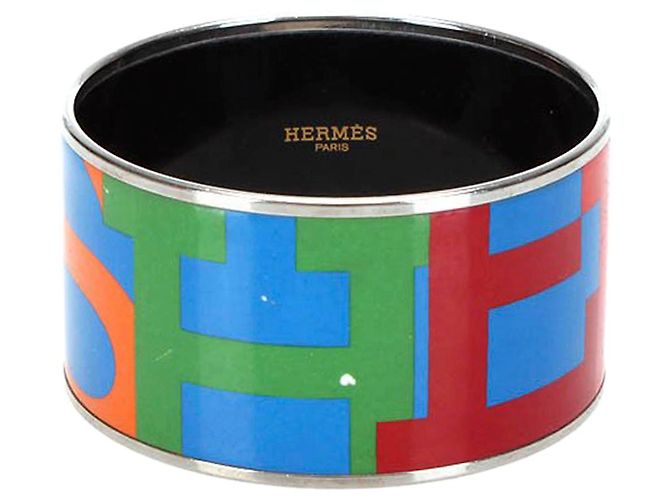 Bracelet Hermès émail Multicolore - Très Bon état - Thème Chevaux - Plaqué Or