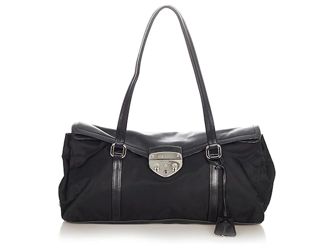 ビンテージ PRADA  TESSUTO EASY  バッグ Prada Black Tessuto Easy Shoulder Bag Leather Pony-style