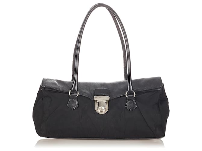 ビンテージ PRADA  TESSUTO EASY  バッグ Prada Black Tessuto Easy Shoulder Bag Leather Pony-style