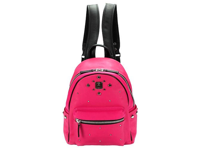 MCM Pink Visetos Stark Odeon Leather Backpack Black Pony 