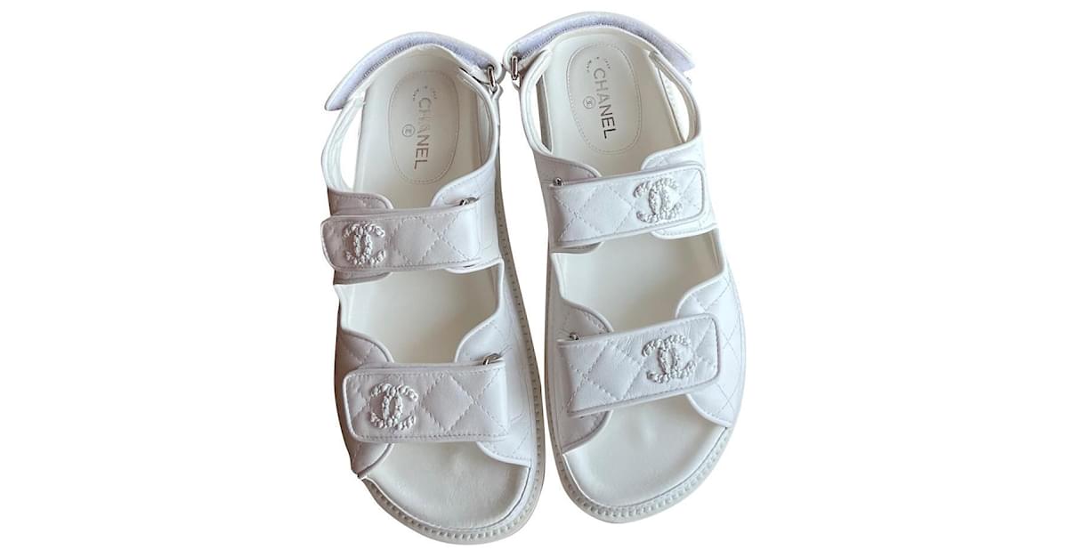Chanel dad sandals White Leather ref.350077