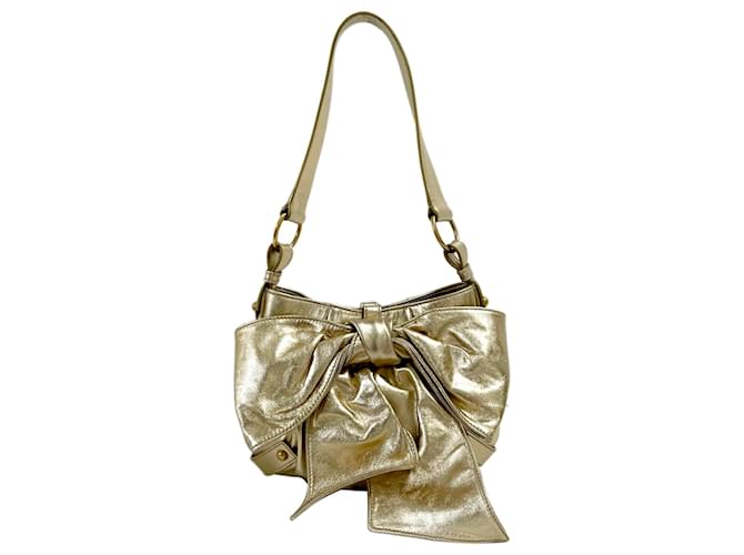 バッグ Yves Saint Laurent Sac Bow Shoulder Bag Yves Saint Laurent Metallic Bronze Bow Shoulder Bag