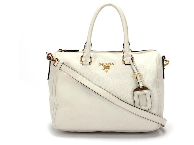 Prada Mini Boston Bag Shoulder Bag in White Leather ref