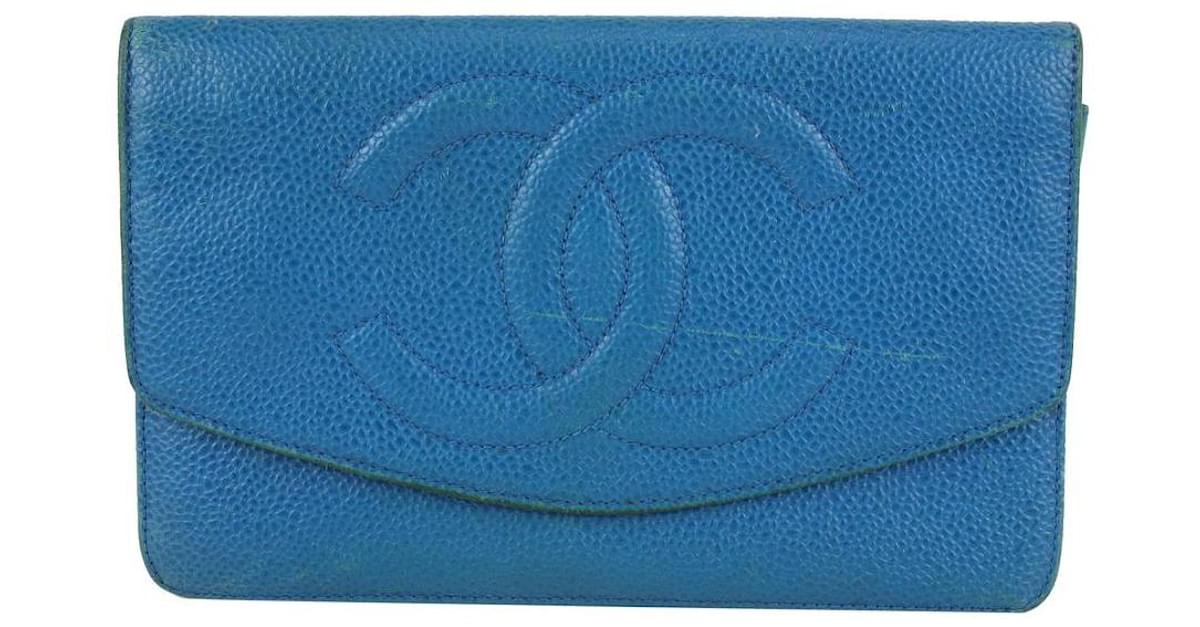 Chanel Large Blue Caviar Leather CC Logo Timeless Wallet Flap ref