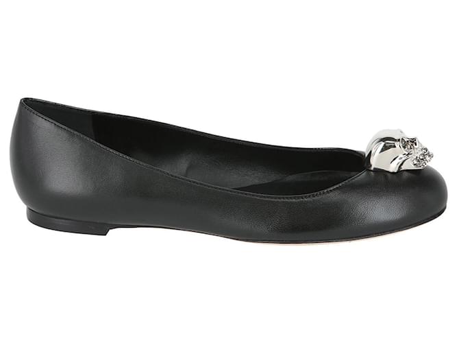 Alexander Mcqueen Skull-Encrusted Leather Flat Black